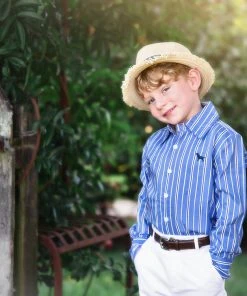 TRISH SCULLY BOYS ARCHIE BUTTON DOWN BLUE PINSTRIPE