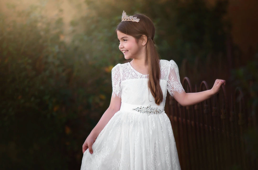 TRISH SCULLY GIRLS AINSLEY DRESS & BELT SET WHITE